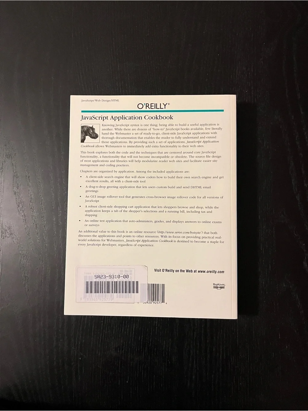 O'Reilly JavaScript Application Cookbook Book 1st Edition Jerry Bradenbaugh 1999